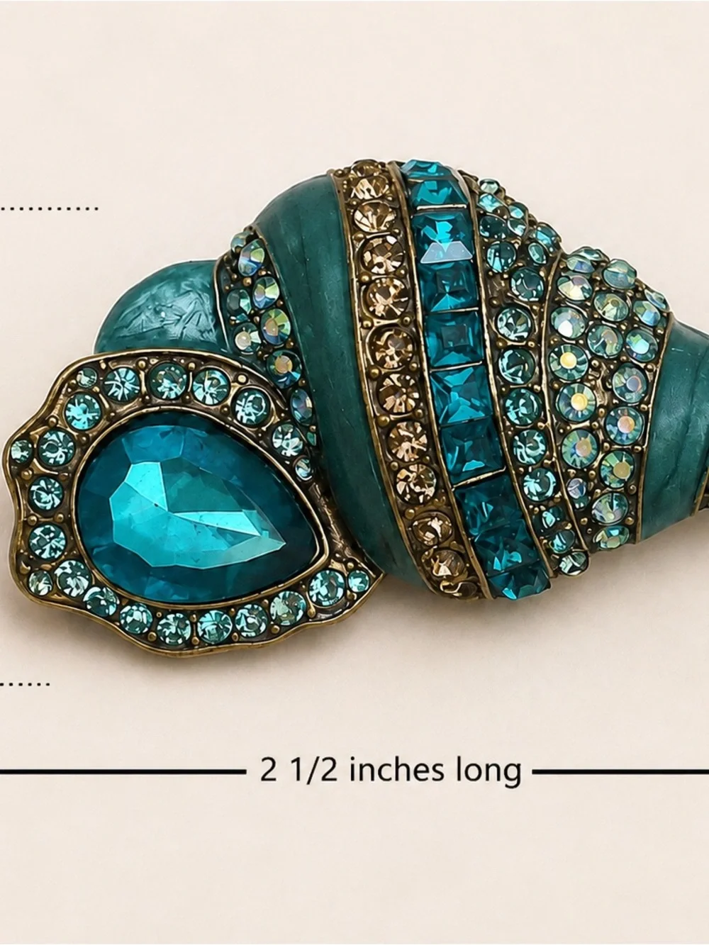 Teal Crystal Shell Brooch with Gold Accents - Women Jewelry